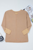 Dark Khaki Color Block Waffle Textured Tunic Henley Top with Slits