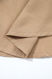 Light French Beige Waffle Patchwork Button Up Frayed Hem Shirt