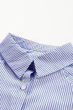 Blue Stripe Smocked Cuffed Striped Boyfriend Shirt with Pocket