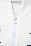 White Zip V Neck Casual Stripe Print Drop Shoulder Long Sleeve Top