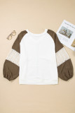 Green Colorblock Lace Patchwork Balloon Sleeve V Neck Plus Size Blouse