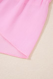Pink Tiered Ruffle Ribbed Crew Neck Pullover Plus Size Top