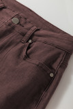 Coffee Loose Straight High Waist Solid Color Jeans