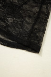 Black Lace Crochet Mesh Patched Slim Fit Long Sleeve Top