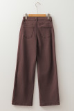 Coffee Loose Straight High Waist Solid Color Jeans
