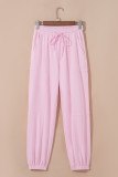 Light Pink Drawstring Elastic Waistband Solid Color Jogger Pants
