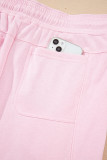 Light Pink Drawstring Elastic Waistband Solid Color Jogger Pants