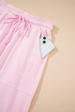 Light Pink Drawstring Elastic Waistband Solid Color Jogger Pants