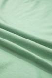 Grass Green Flower Applique Mineral Wash Plus Size Top