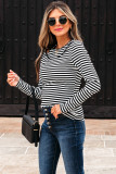 Black Stripe Double-layer Cold Shoulder Long Sleeve Top