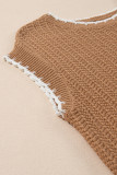 Camel Contrast Trim Boxy Fit Knit Short Sleeve Sweater Top