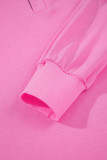 Pink Contrast Striped Collar Patchwork Puff Sleeve Ruffle Hem Mini Dress