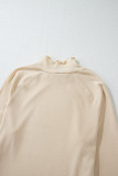 Parchment Ribbed Knit Lettuce Trim High Neck Long Sleeve Top