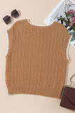 Camel Contrast Trim Boxy Fit Knit Short Sleeve Sweater Top