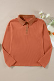 Gold Flame Solid Color Long Sleeve Thermal Knit Polo Collar Patchwork Top