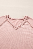 Delicacy Exposed Seam Textured Knit V Neck Pullover Top