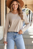 Parchment  Asymmetric Seam Detail Solid Color Long Sleeve Top