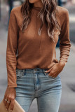 Cinnamon Solid Color Seam Detail Raglan Long Sleeve Top