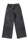 Black Chic Patch Pocket Straight Leg Loose Jeans