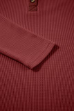Red Dahlia Solid Color Long Sleeve Thermal Knit Polo Collar Patchwork Top