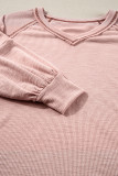 Delicacy Exposed Seam Textured Knit V Neck Pullover Top