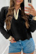 Black Scallop Trim Color Block Long Sleeve Collared Top