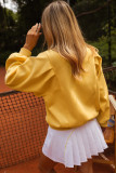 Citrus Pleated Balloon Sleeve Pullover Solid Sweatshirt