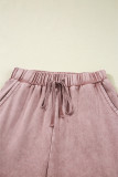Straw Yellow Mineral Wash Tiered Wide Leg Patchwork Drawstring Pants