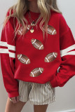 Fiery Red Football Rugby Print Oversized Varsity Sweatshirt
