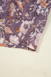 Blue Boho Flower Print 3/4 Sleeve Babydoll Blouse