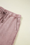 Straw Yellow Mineral Wash Tiered Wide Leg Patchwork Drawstring Pants