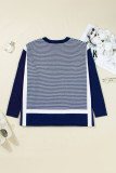 Blue Stripe Color Block Patchwork Dolman Oversize Tunic Sweater