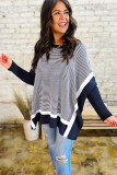 Blue Stripe Color Block Patchwork Dolman Oversize Tunic Sweater
