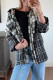 Black Plaid Print Textured Knit Buttoned Shacket