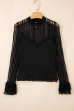 Black Lace Patchwork Flounce Sleeve Slim Fit Top