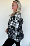 Black Plaid Print Textured Knit Buttoned Shacket