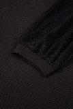 Black Polka Dot Mesh Puff Sleeve Patchwork Ribbed Square Neck Slim Top