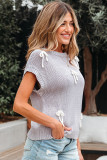 Light Grey Bowknot Applique Cap Sleeve Sweater