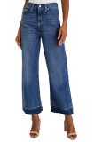 Real Teal Raw Hem Straight Leg Loose High Waist Jeans