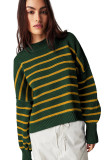 Green Stripe Ribbed Drop Shoulder Baggy Sweater