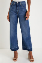 Real Teal Raw Hem Straight Leg Loose High Waist Jeans