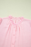Gossamer Pink Lace Patchwork Edge Collarless Button Up Shirt