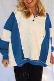 White Quilted Fleece Color Block Patchwork Oversize Hoodie