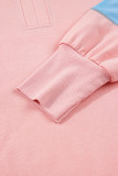 Apricot Pink Exposed Seam Color Block Patchwork Slit Cuffs Oversize Sweatshirt