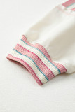 Pink Stripe Stitched Detail Color Block Patchwork Oversized Pullover Top