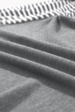 Gray Contrast Print Striped Raglan Long Sleeve Loose Top