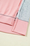 Apricot Pink Exposed Seam Color Block Patchwork Slit Cuffs Oversize Sweatshirt