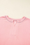 Apricot Pink Exposed Seam Color Block Patchwork Slit Cuffs Oversize Sweatshirt