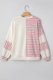 Pink Stripe Stitched Detail Color Block Patchwork Oversized Pullover Top