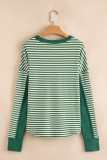 Green Stripe Exposed Seam Patchwork Plus Size Thermal Top